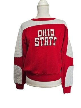 Ohio State Buckeyes Sweatshirt Medium Vintage Red Quilted Patch Crewneck OSU